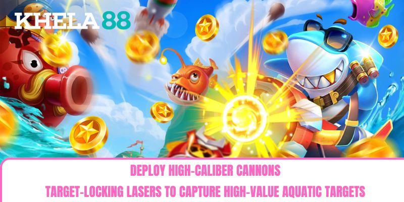 Deploy high-caliber cannons, target-locking lasers to capture high-value aquatic targets. Deploy high-caliber cannons, target-locking lasers to capture high-value aquatic targets.