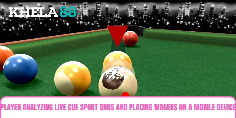 Player analyzing live cue sport odds and placing wagers on a mobile device Player analyzing live cue sport odds and placing wagers on a mobile device